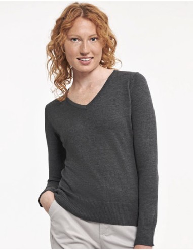 RUS-0R710F0-Ladies V-Neck Knitted Pullover